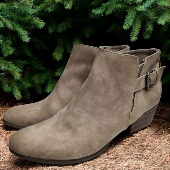 Esprit Tally Ankle Booties Womens 9.5M Taupe Faux Suede Side Zip Buckle Casual - Picture 1 of 9